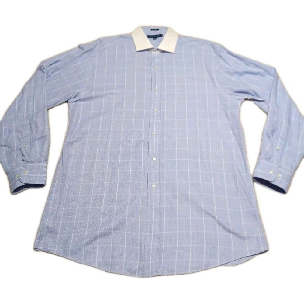 Tommy Hilfiger Mens Dress Shirt 16 34/35 Blue White Gingham Check Button Down